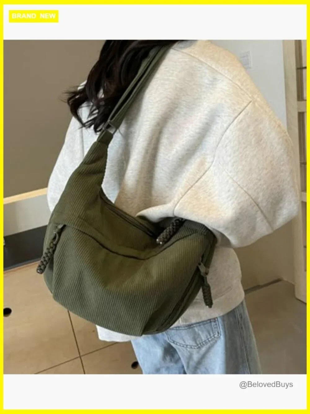 Crescent Shoulder Bag Nylon Canvas Corduroy Crossbody Slouchy Hobo Purse Retro